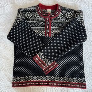 Vintage L.L. Bean 100% Merino Wool Black and White Nordic Sweater